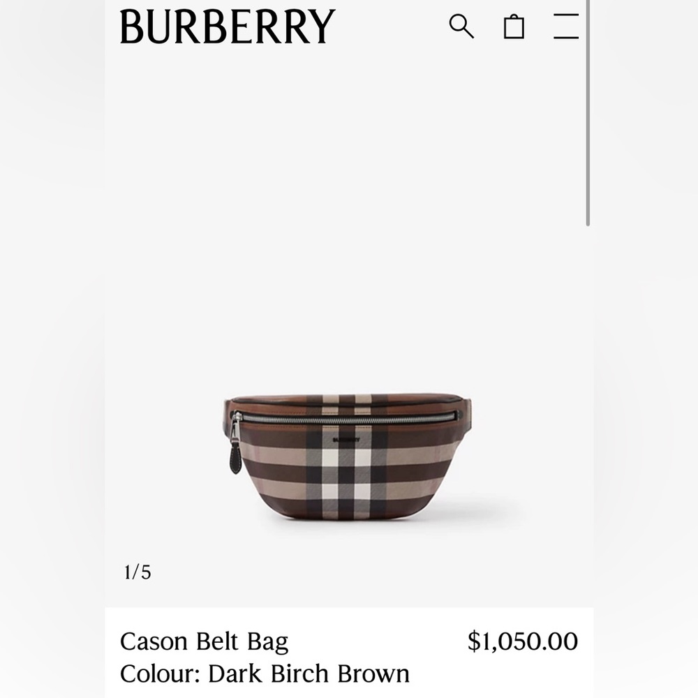 NWT: Burberry Cason Belt Bag, Dark Birch Brown